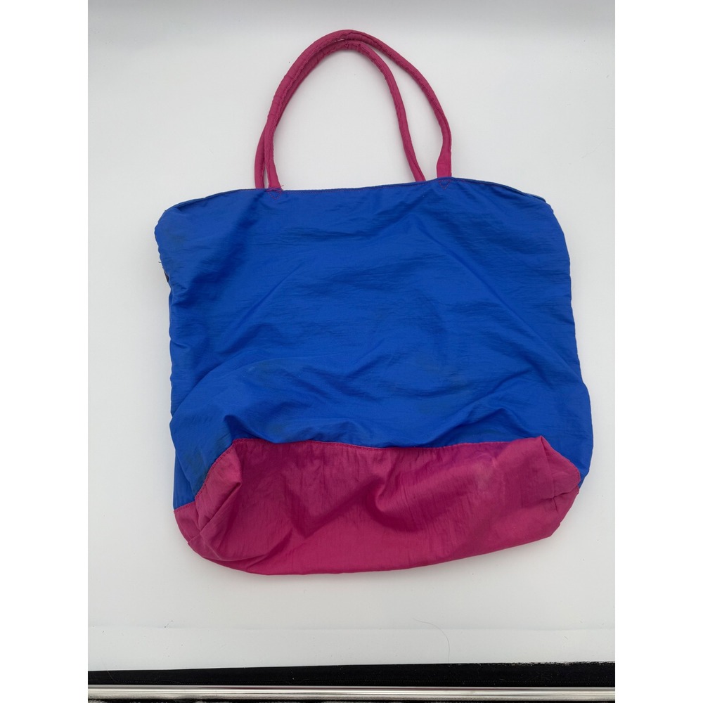 Vintage Gitano Lightweights Tote Bag Blue Pink Colorblock Retro 80s 90s Nylon - Picture 3 of 8